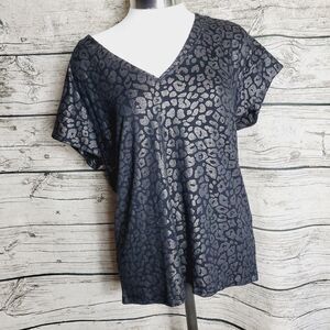 White House Black Market Women Top V Neck Cheetah Polyester Black Size Small NWT